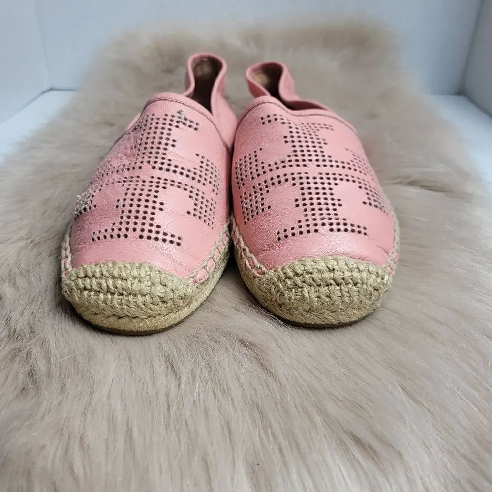 Tory Burch Pink  Perforated Leather Espadrille Flats